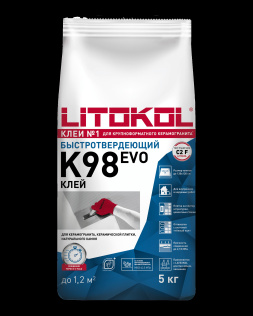 Клей быстротвердеющий для плитки, керамогранита и камня LITOSTONE K98 (класс С2 F) 5 кг