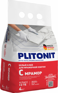 Клей для мраморной плитки супер белый,PLITONIT С Мрамор -4 кг, класс С1ТЕ 