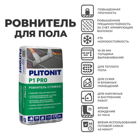 Ровнитель для первичного выравнивания PLITONIT Р1 PRO 25 кг 