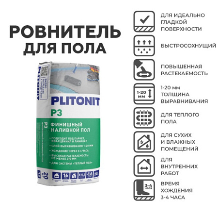 Финишный наливной пол PLITONIT Р3 20 кг  